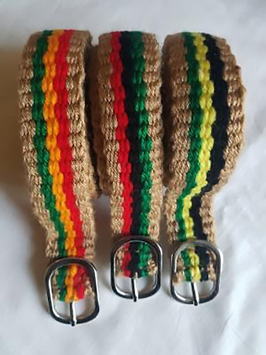 Rasta Hemp Belt with Red, Gold, and Green Stripes