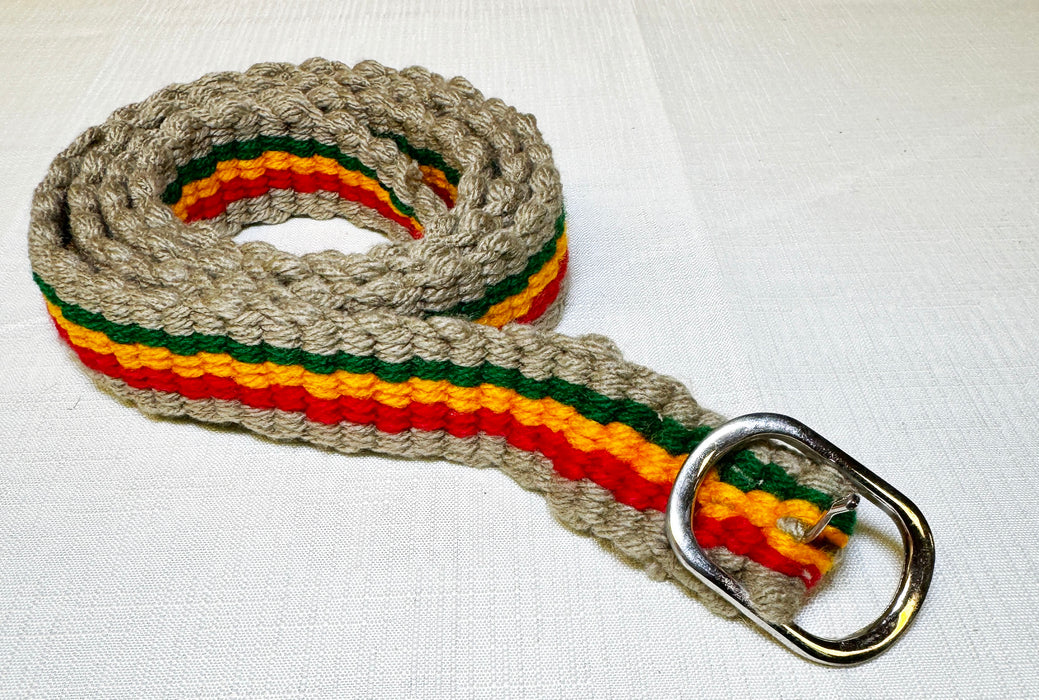 Rasta Hemp Belt with Red, Gold, and Green Stripes