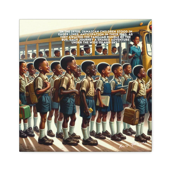 Jamaican Kids loading a Bus in the 1980s Polyester Canvas