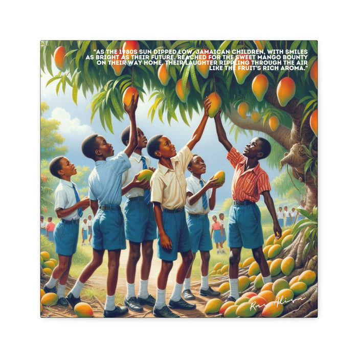 Rural Jamaican Schoolboys Picking Mango in the 1980s Polyester Canvas