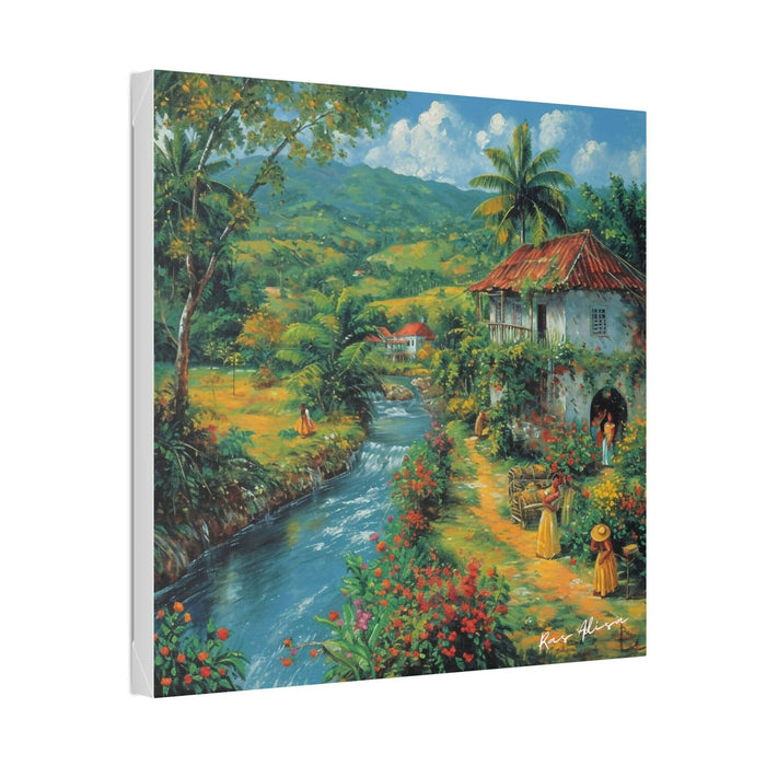 Rural Jamaica Folk Art Riverfront 1900s Polyester Canvas