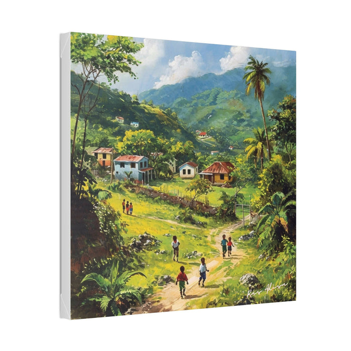 Rural Jamaica Folk Art Children Walking 1900s Polyester Canvas