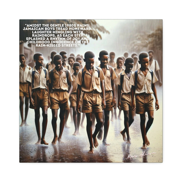 Rural Jamaican Boys Walking in the Rain in the 1970s Polyester Canvas