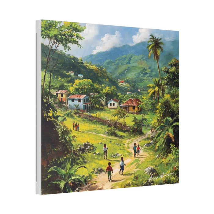 Rural Jamaica Folk Art Children Walking 1900s Polyester Canvas