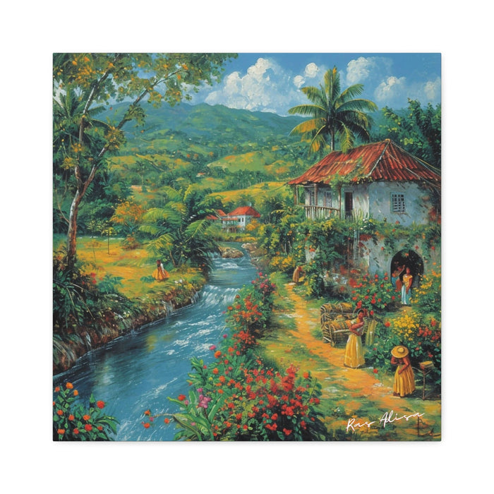 Rural Jamaica Folk Art Riverfront 1900s Polyester Canvas